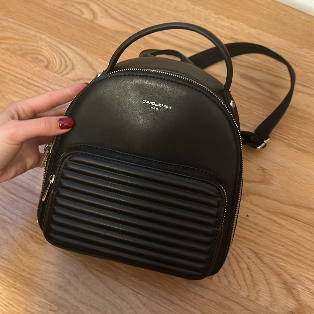 David Jones black leather backpack